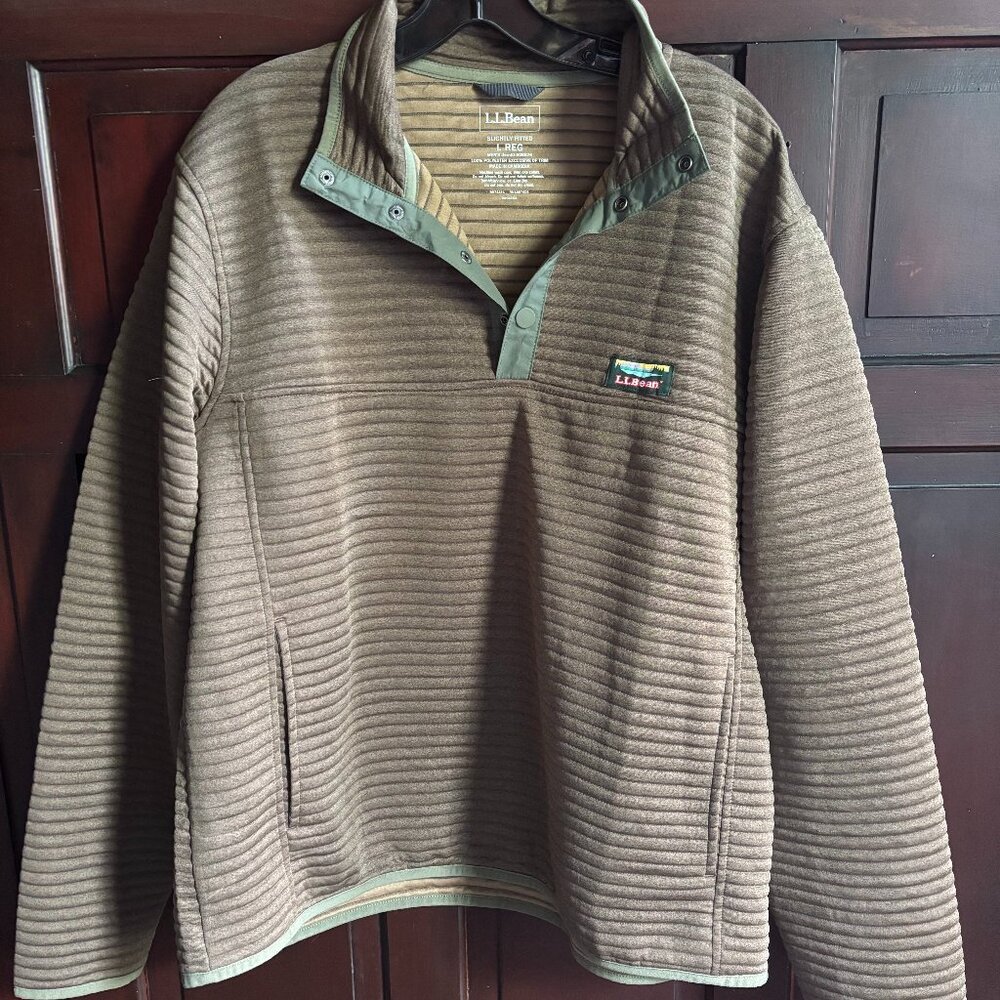 LL Bean Men's Size L Airlight Knit Pullover Slightly Fitted T Snap Sweater Brown